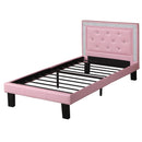Bed Accessories Polyurethane Twin Size Bed In High Headboard In Pink Benzara