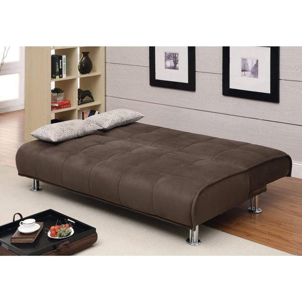 Transitional Styled Sofa Bed With Chromed Legs, Brown