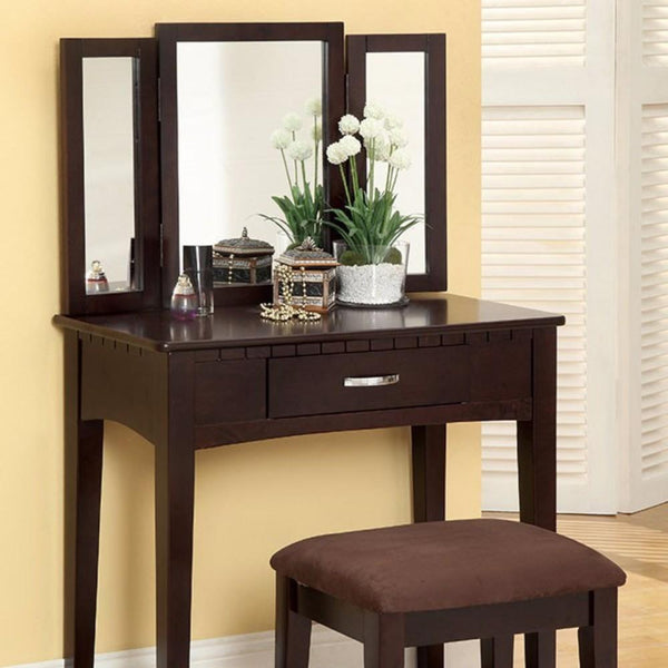 Bedroom Furniture Sets Vanity Table With A Stool, Espresso Finish Benzara