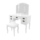 Bedroom Furniture Sets Vanity Table With Multiple Drawers And A Stool, White Finish Benzara