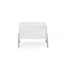 Wooden Nightstand with One Drawer and Inverted V shaped Steel Legs, White and Silver
