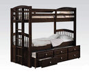 Beds Bunk Beds - 80" X 41" X 71" Espresso Twin Over Twin Bunk Bed And Trundle With 3 Drawers HomeRoots