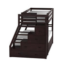 Beds Bunk Beds - 98" X 56" X 65" Espresso Pine Wood Bunk Bed (Twin/Full) with Trundle HomeRoots