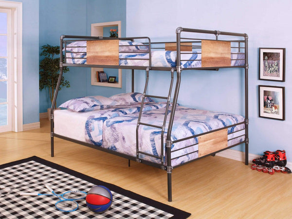 Beds Queen Sized Bed 83" X 65" X 68" Sandy Black & Dark Bronze Hand-Brushed Full Xl Over Queen Bunk Bed 6144 HomeRoots