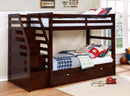 Beds Trundle Bed - 77'.75" X 43'.5" X 62'.5" Brown Manufactured Wood and Solid Wood Twin/Twin Staircase Bunk Bed with Trundle & Storage Steps HomeRoots