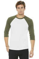 BELLA+CANVAS Unisex 3/4-Sleeve Baseball Tee. BC3200-T-shirts-White/ Heather Olive-2XL-JadeMoghul Inc.