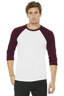 BELLA+CANVAS Unisex 3/4-Sleeve Baseball Tee. BC3200-T-shirts-White/ Maroon-2XL-JadeMoghul Inc.