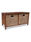 Benches Entryway Bench - 32'.25" X 16" X 17" Brown Bamboo Storage Bench with Baskets HomeRoots