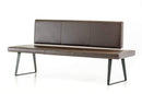 Benches Entryway Bench - 35" Brown Leatherette and Metal Dining Bench HomeRoots