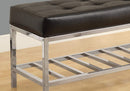 Benches Outdoor Bench - 16'.5" x 48'.5" x 18" Black Leather-Look/Chrome Metal - Bench HomeRoots