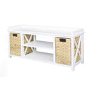 Benches Storage Bench - 42" X 14'.25" X 18" Black w/ Natural Water Hyacinth MDF,Rattan Skin Storage Bench with Baskets HomeRoots