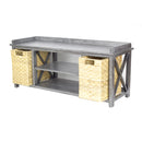 Benches Storage Bench - 42" X 14'.25" X 18" White MDF,Rattan Skin Storage Bench with Baskets HomeRoots