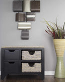 Benches Wooden Bench - 25" X 17" X 20" Black W/ Gray Sea Grass Wood, MDF, Water Hyacinth Bench with Hyacinth Baskets and a Seagrass Top HomeRoots