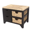 Benches Wooden Bench - 25" X 17" X 20" Black W/ Natural Sea Grass Wood, MDF, Water Hyacinth Bench with Drawers, Hyacinth Baskets, and a Seagrass Top HomeRoots