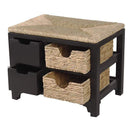 Benches Wooden Bench - 25" X 17" X 20" Black W/ Natural Sea Grass Wood, MDF, Water Hyacinth Bench with Drawers, Hyacinth Baskets, and a Seagrass Top HomeRoots