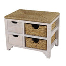Benches Wooden Bench - 25" X 17" X 20" White Wash W/ Natural Seagrass Wood, MDF, Water Hyacinth Bench with Drawers, Hyacinth Baskets, and a Seagrass Top HomeRoots