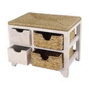 Benches Wooden Bench - 25" X 17" X 20" White Wash W/ Natural Seagrass Wood, MDF, Water Hyacinth Bench with Drawers, Hyacinth Baskets, and a Seagrass Top HomeRoots