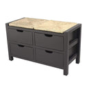 Benches Wooden Bench - 32" X 15" X 20" Black W/ Natural Sea Grass Wood, MDF, Seagrass Bench with Drawers and a Seagrass Top HomeRoots