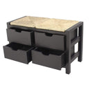 Benches Wooden Bench - 32" X 15" X 20" Black W/ Natural Sea Grass Wood, MDF, Seagrass Bench with Drawers and a Seagrass Top HomeRoots