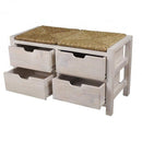 Benches Wooden Bench - 32" X 15" X 20" White Wash W/ Natural Seagrass Wood, MDF, Seagrass Bench with Drawers and a Seagrass Top HomeRoots