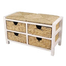 Benches Wooden Bench - 33'.5" X 16" X 20" White Wash W/ Natural Seagrass Wood, MDF, Water Hyacinth Bench with Hyacinth Baskets and a Seagrass Top HomeRoots