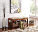 Benches Wooden Bench - 42" X 15" X 18" Light Brown Microfiber And Walnut Bench With Storage HomeRoots