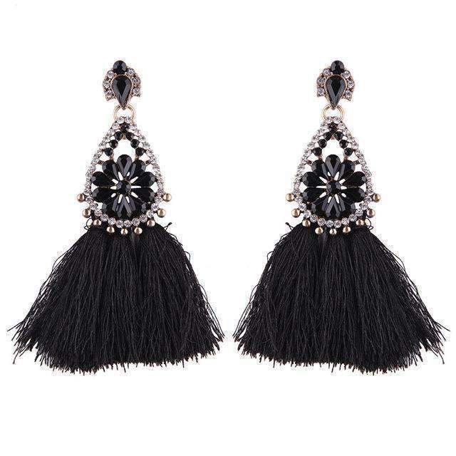 Best lady Fashion Jewelry Tassel Dangle Earrings Cheap Wedding Bohemian Drop Statement Earrings For Women Flowers Charm 5274-Black Stone-JadeMoghul Inc.