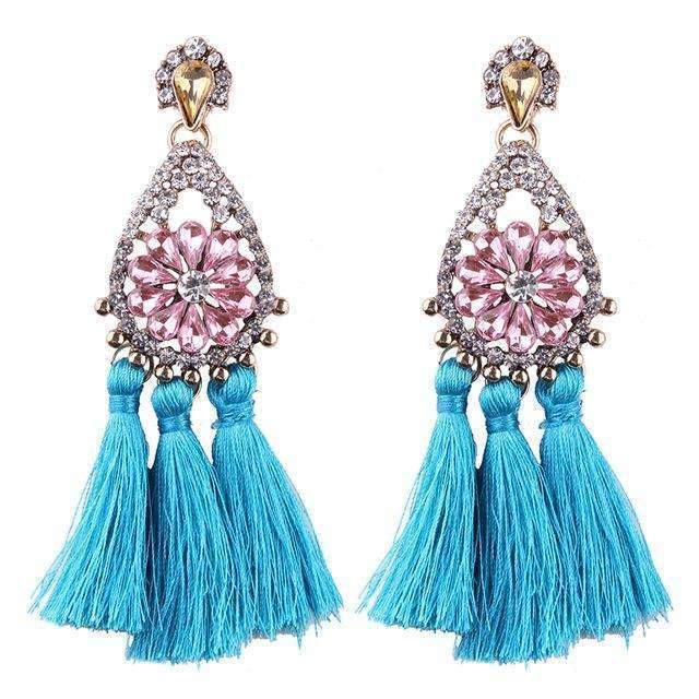 Best lady Fashion Jewelry Tassel Dangle Earrings Cheap Wedding Bohemian Drop Statement Earrings For Women Flowers Charm 5274-Pink Blue-JadeMoghul Inc.