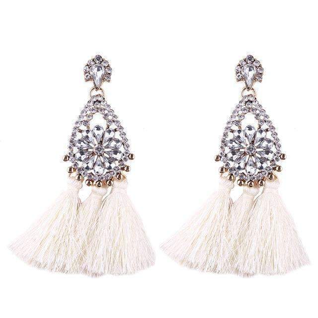 Best lady Fashion Jewelry Tassel Dangle Earrings Cheap Wedding Bohemian Drop Statement Earrings For Women Flowers Charm 5274-White-JadeMoghul Inc.