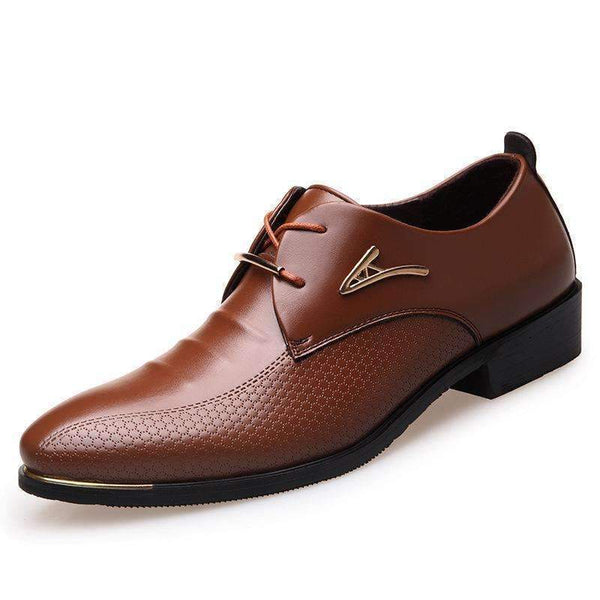 Big Size 38-46 Fashion Men Dress Shoes Pointed Toe Lace Up Men's Business Casual Shoes Brown Black Leather Oxfords Shoes 2A-Black-6.5-JadeMoghul Inc.