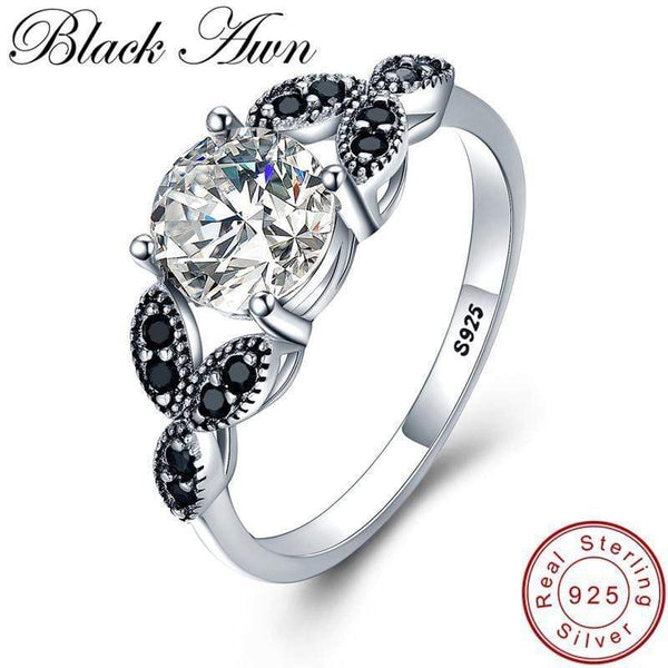 [BLACK AWN] Flower 925 Sterling Silver Ring Fine Jewelry Trendy Engagement Bague Wedding Rings for Women Size 6 7 8 9 10 C035 AExp