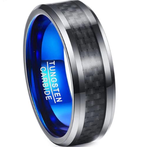 Black Engagement Rings Black Blue Tungsten Carbide Ring With Black Carbon Fiber