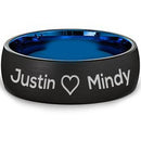 Black Wedding Rings Black Blue Tungsten Carbide Dome Ring With Custom Name Engraving