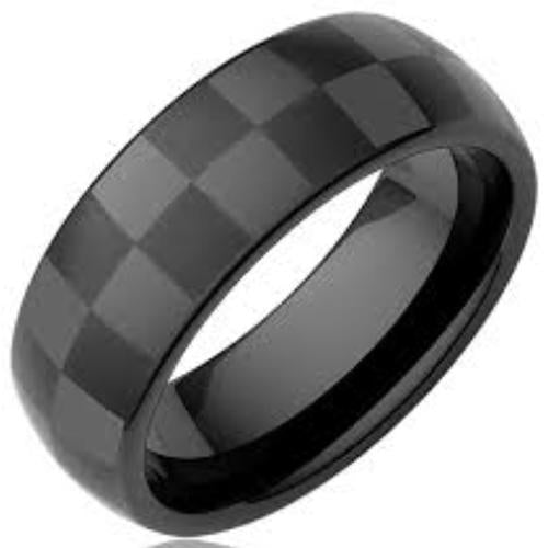 Ceramic Rings Black Ceramic Dome Court Checkered Flag Ring