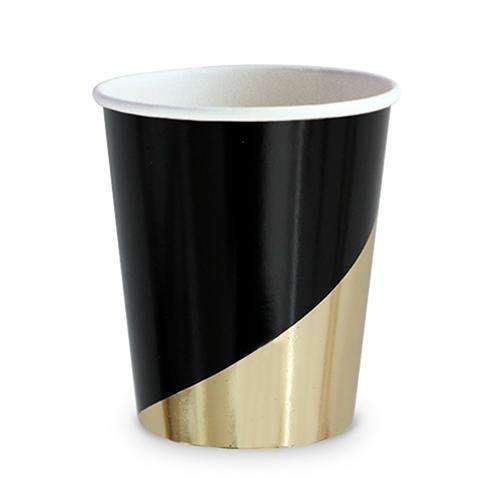 Black & Gold Party Cups - 9 oz. (Pack of 8)-Celebration Party Supplies-JadeMoghul Inc.