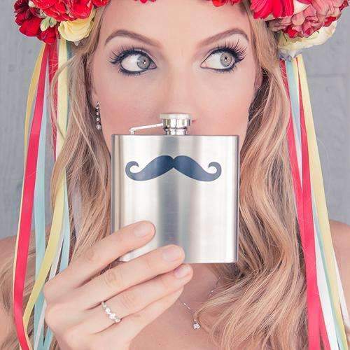 Black Mustache Stainless Steel Hip Flask (Pack of 1)-Personalized Gifts For Men-JadeMoghul Inc.