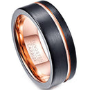 Black Wedding Rings Black Rose Pink Tungsten Carbide Offset Grooves Flat Ring