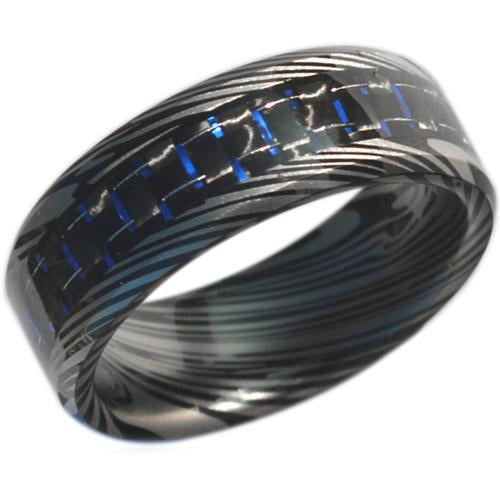 Black Engagement Rings Black Tungsten Carbide Damascus Ring With Carbon Fiber