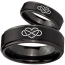 Black Band Ring Black Tungsten Carbide Step Edges Infinity Heart Ring