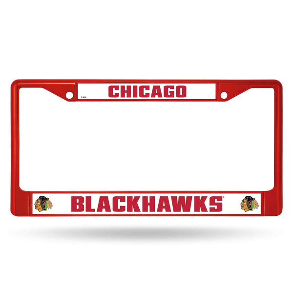 Best License Plate Frame Blackhawks Red Colored Chrome Frame