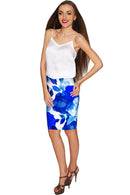 Blue Blood Carol Floral Fashion Stretch Pencil Skirt - Women-Blue Blood-XS-Blue/White-JadeMoghul Inc.