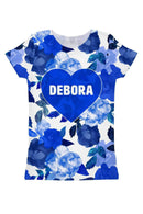 Blue Blood Customized NAME Zoe Heart T-Shirt - Women-Blue Blood-XS-Blue/White-JadeMoghul Inc.