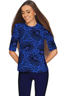 Blue Soulmate Sophia Lace Print Evening Top - Women-Soulmate-XS-Black/Lace-JadeMoghul Inc.