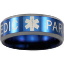 Black Tungsten Rings Blue Tungsten Carbide Medic Alert Ring