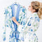 Blue Watercolor Floral Silky Kimono Robe on Blue Small - Medium (Pack of 1)-Personalized Gifts for Women-JadeMoghul Inc.