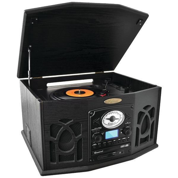 Bluetooth(R) Retro Vintage Classic-Style Turntable Vinyl Record Players with Vinyl to MP3 Recording (Black)-Turntables-JadeMoghul Inc.