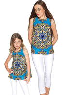 Boho Chic Emily Blue Geometric Print Sleeveless Top - Girls-Boho Chic-18M/2-Blue/Gold-JadeMoghul Inc.