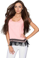 Boho High-Low Fringe Trim Casual Top - Women-Not Printed-S-Flamingo-JadeMoghul Inc.