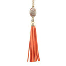 Boho Velvet Long Tassel Necklace 2016 Summer Style Leather Tassel Natural Stone Necklace for Women Sweater Chain Fashion Jewelry-N3461 Gold Orange-76cm-JadeMoghul Inc.