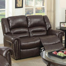 Bonded Leather & Plywood Reclining Loveseat, Brown-Loveseats-Brown-Bonded leather Plywoodmechanism plastic-JadeMoghul Inc.